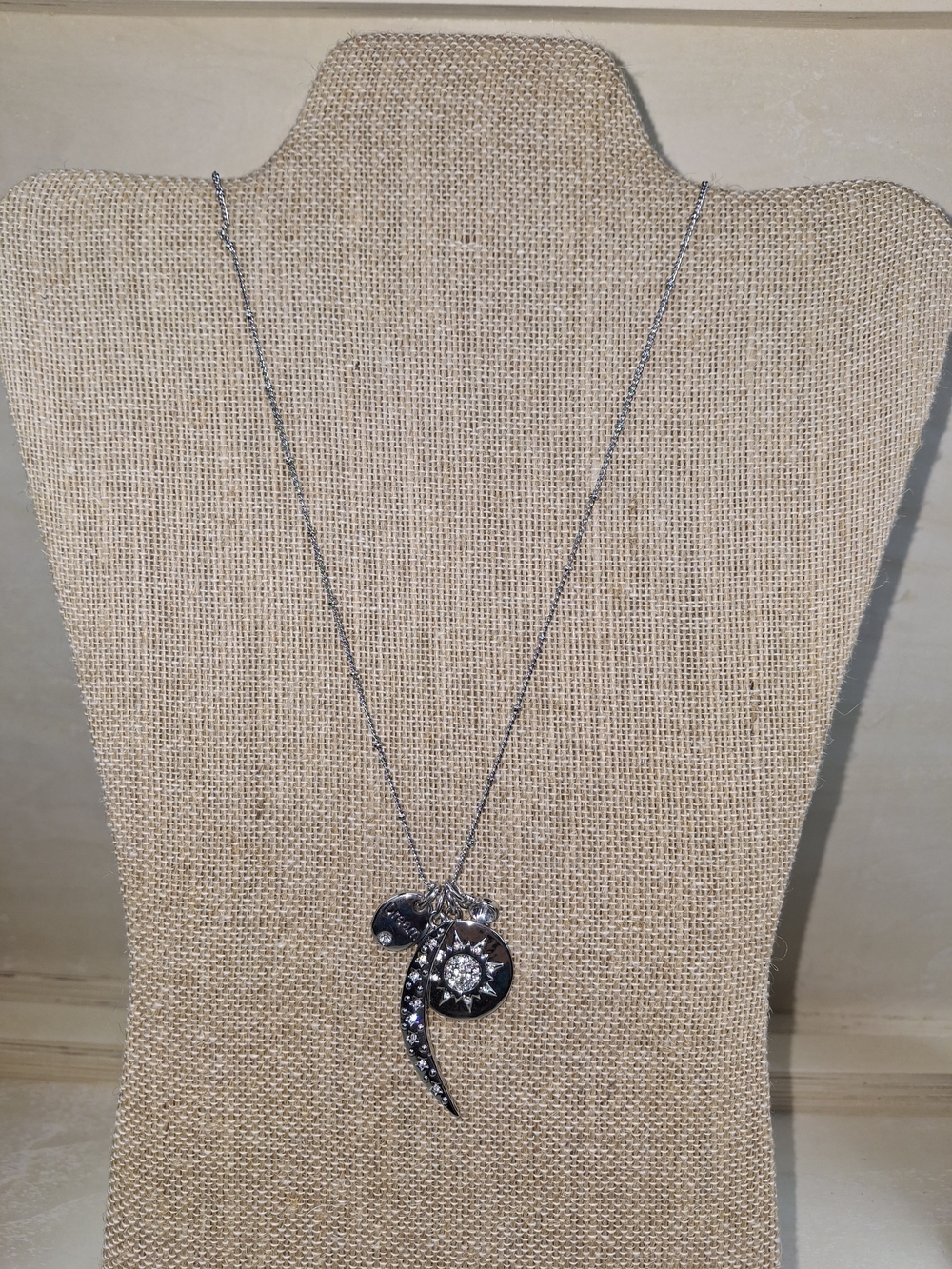 Silver-tone Celestial Crystal Pendant Necklace - Silver